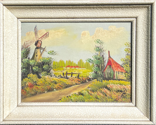 Countryside Landscape with Windmill and Cottage