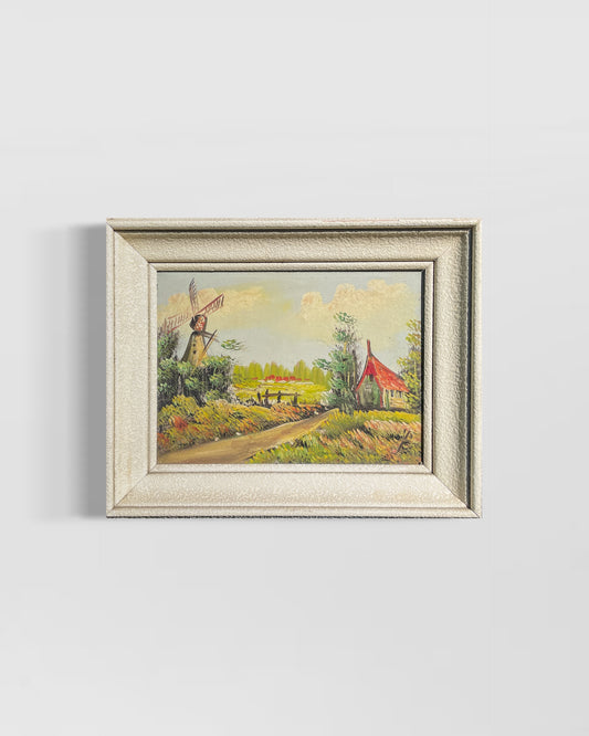 Countryside Landscape with Windmill and Cottage