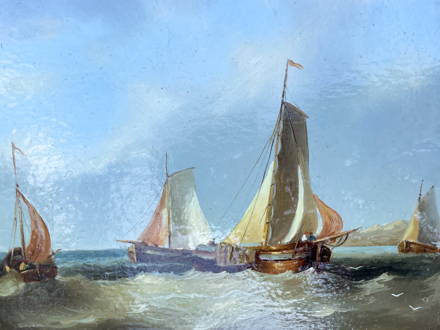 Seascape with Sailing Boats – 19th Century Oil on Panel